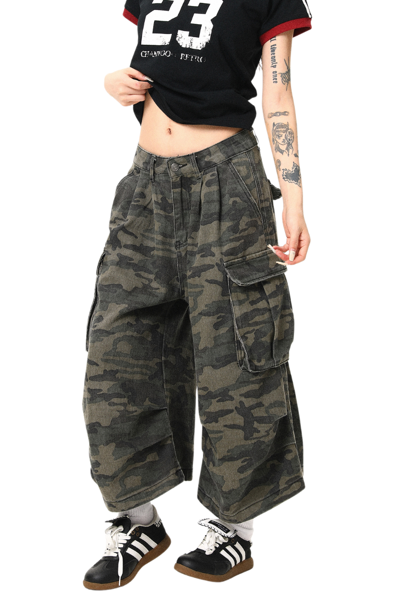 cropped camo cargo pants