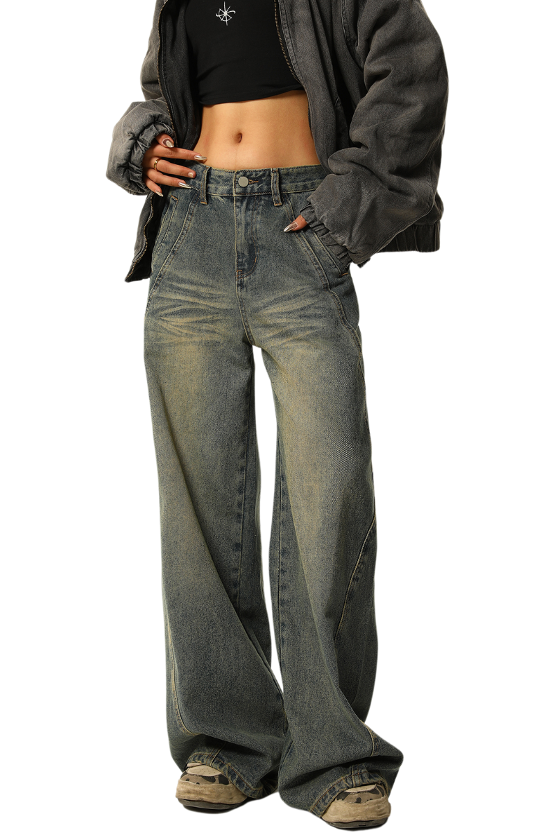 vintage wash straight jeans