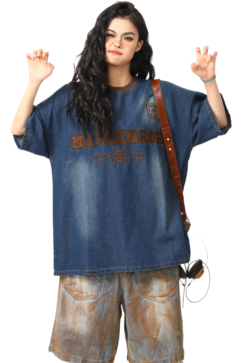 washed denim emblem tee