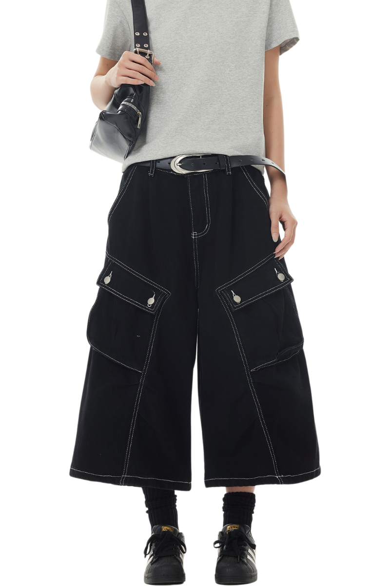 oversized cargo denim shorts