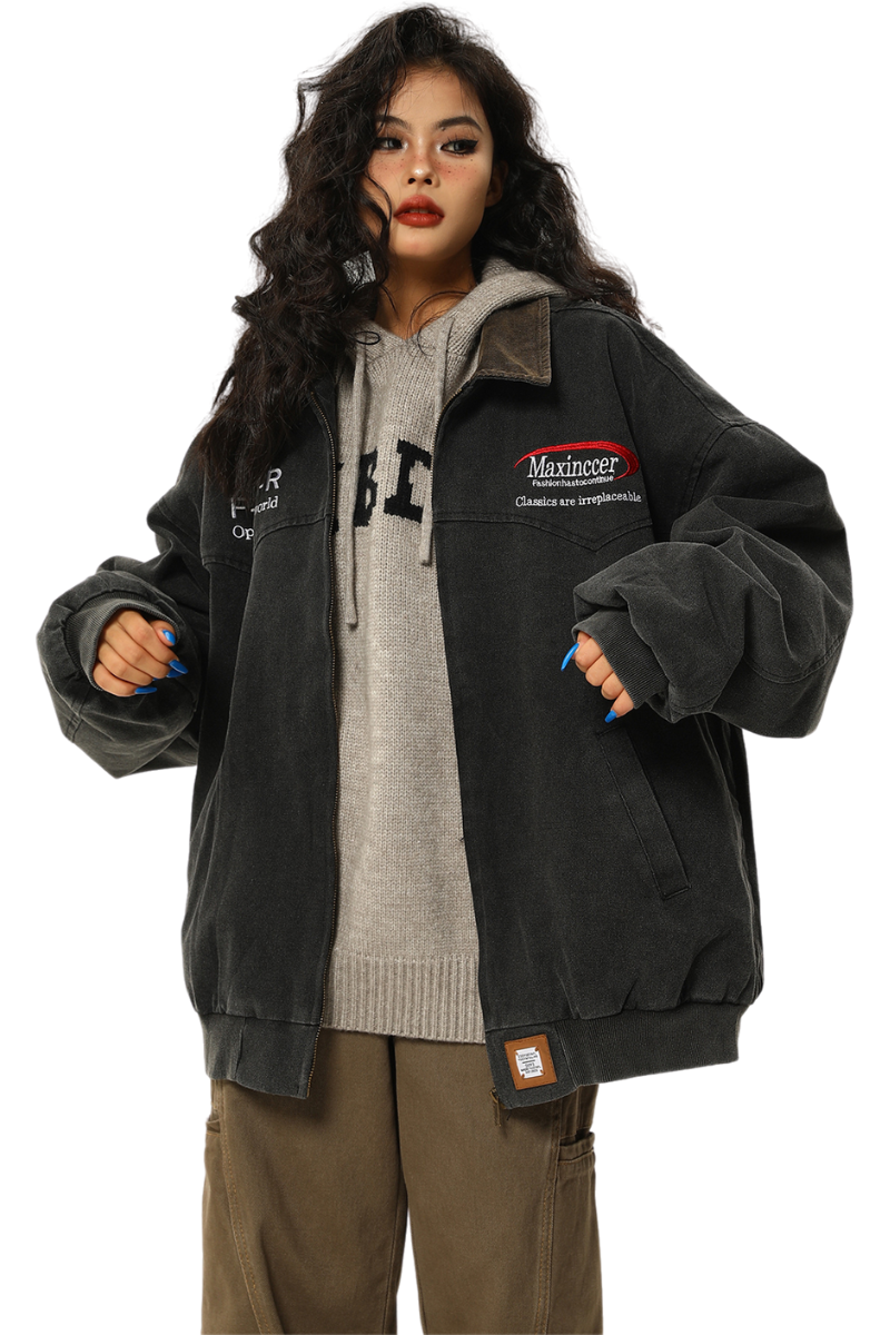 worn logo bomber