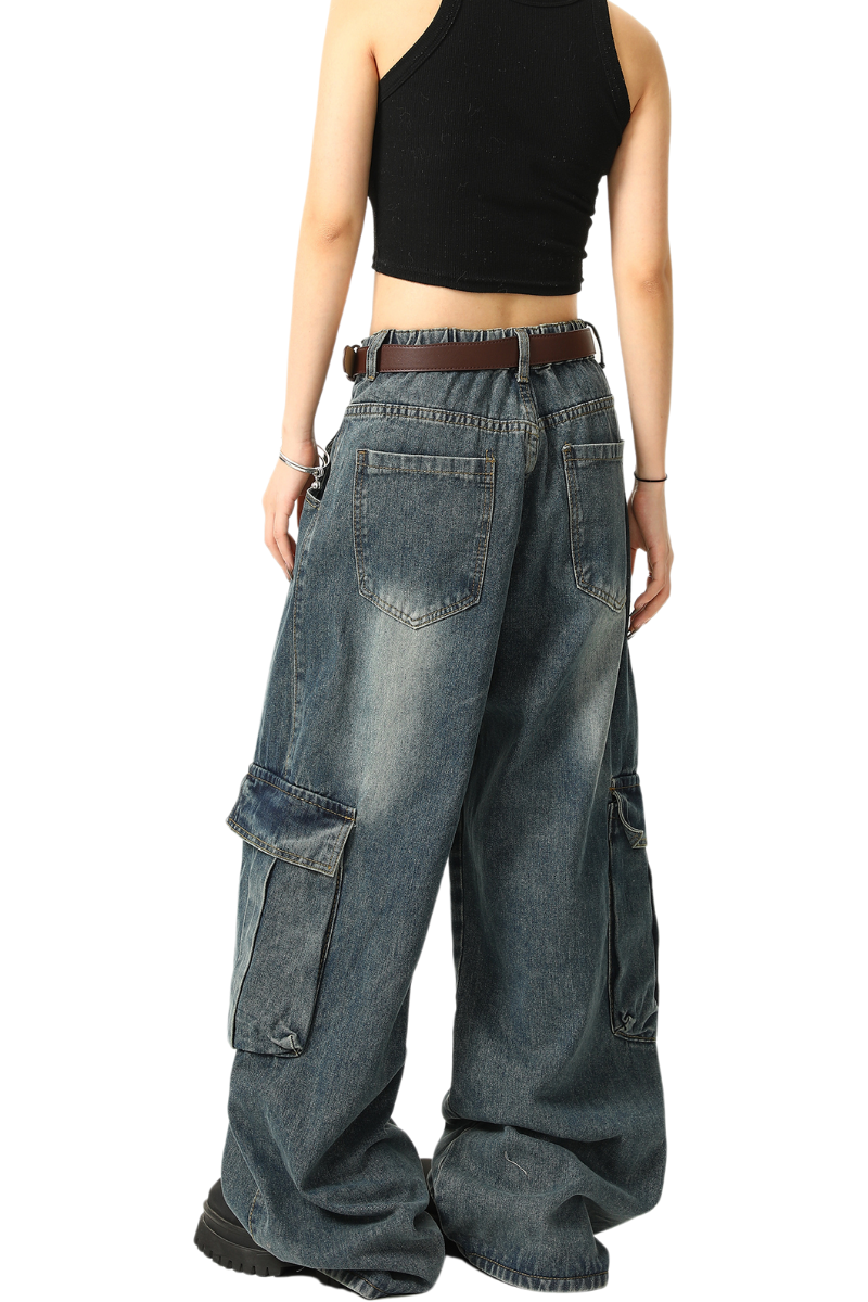 faded pocket denim pants