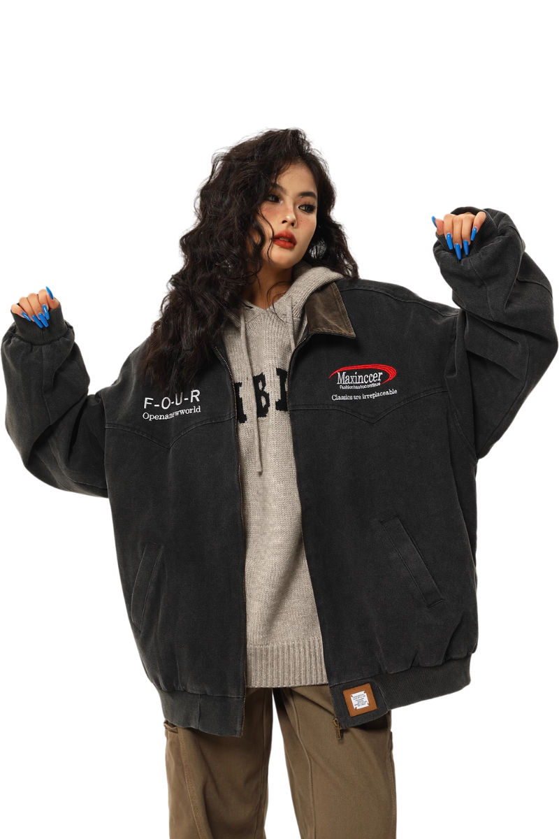 worn logo bomber
