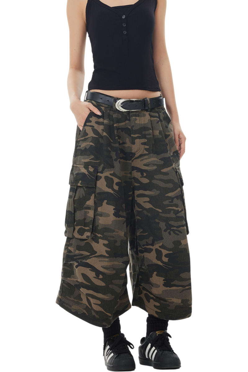 camo cargo crop pants
