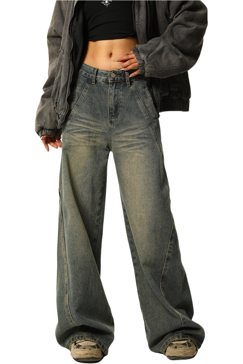 vintage wash straight jeans