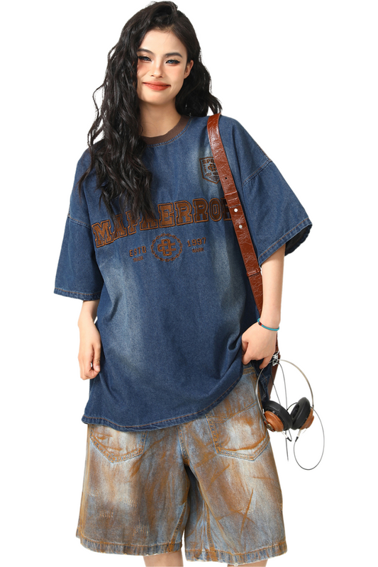 washed denim emblem tee