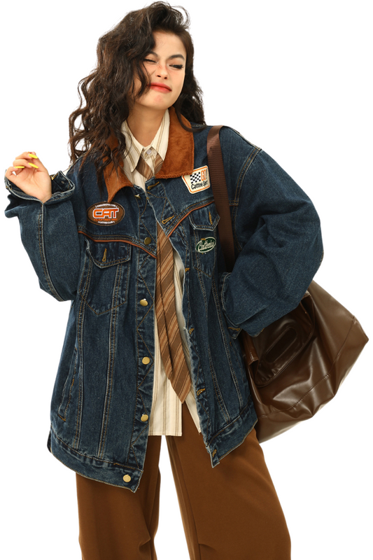 racer patch denim jacket