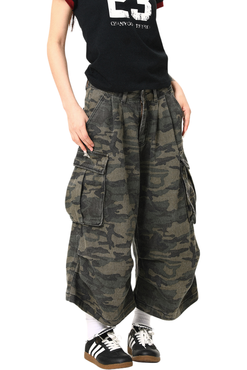 cropped camo cargo pants