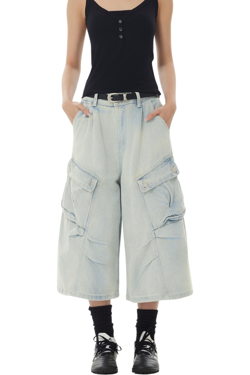 oversized cargo denim shorts
