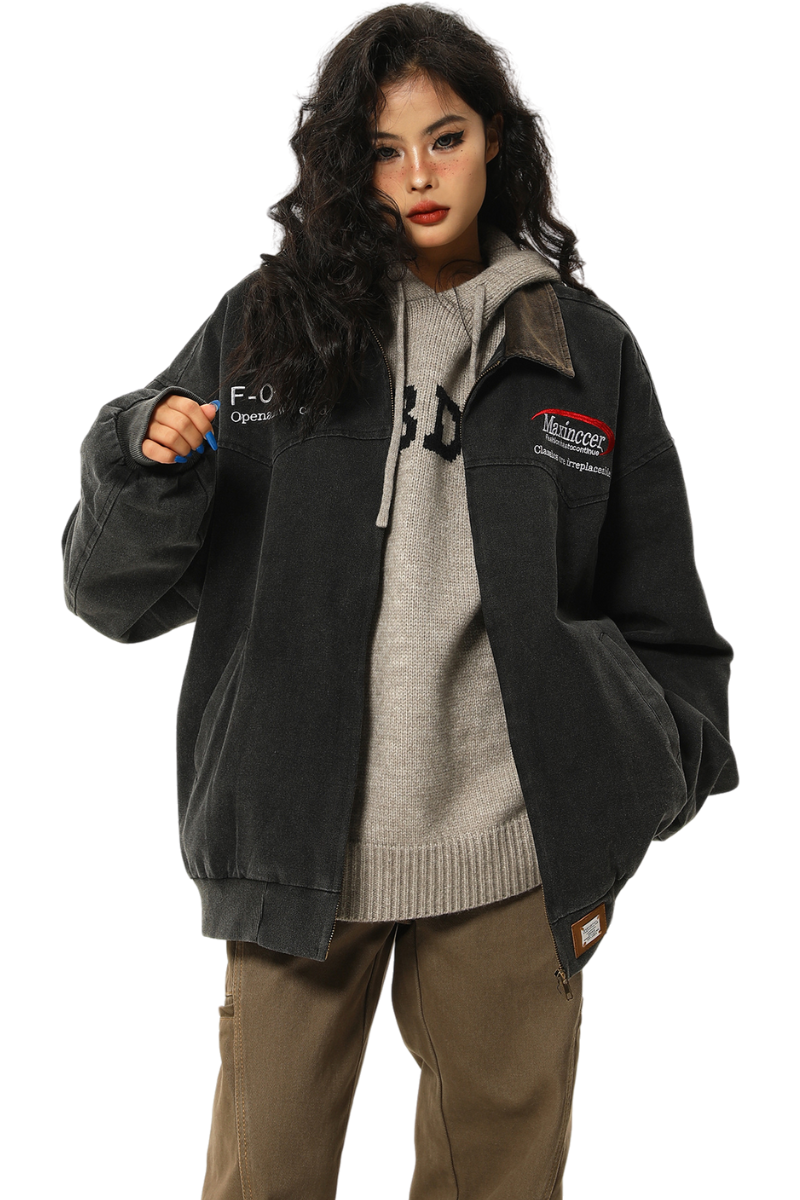 worn logo bomber