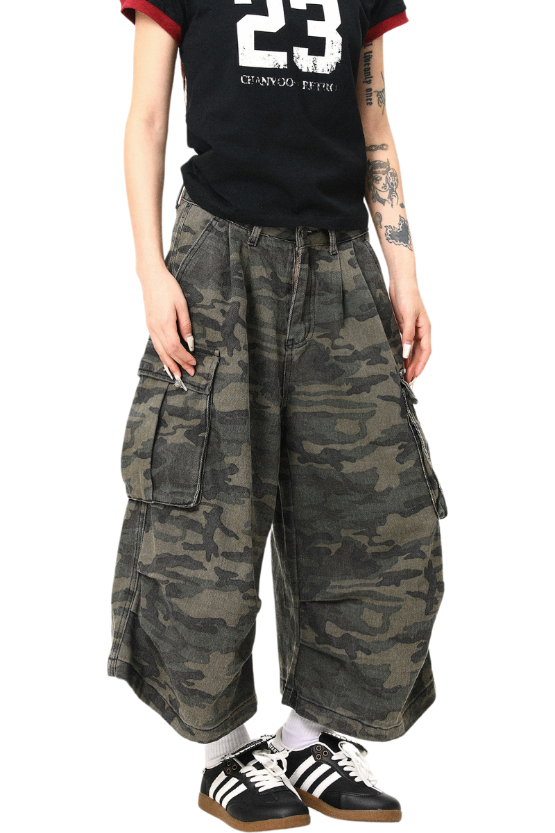 cropped camo cargo pants