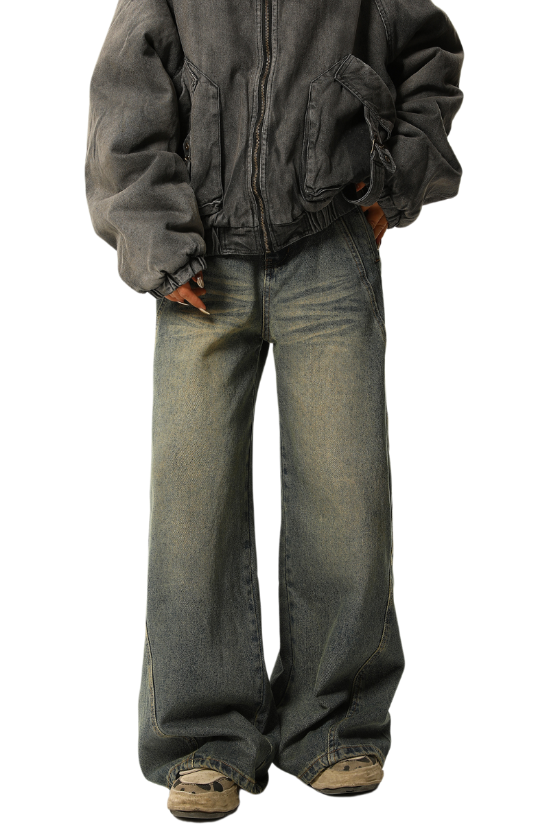 vintage wash straight jeans