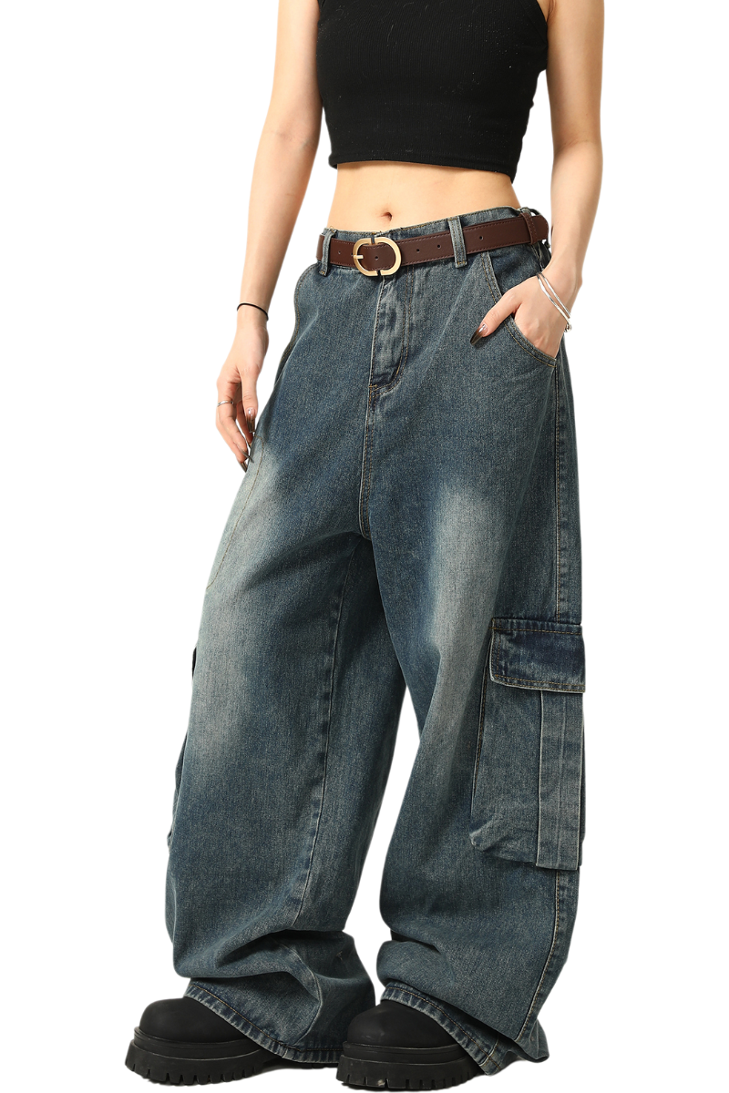 faded pocket denim pants