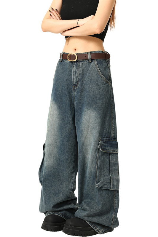 faded pocket denim pants