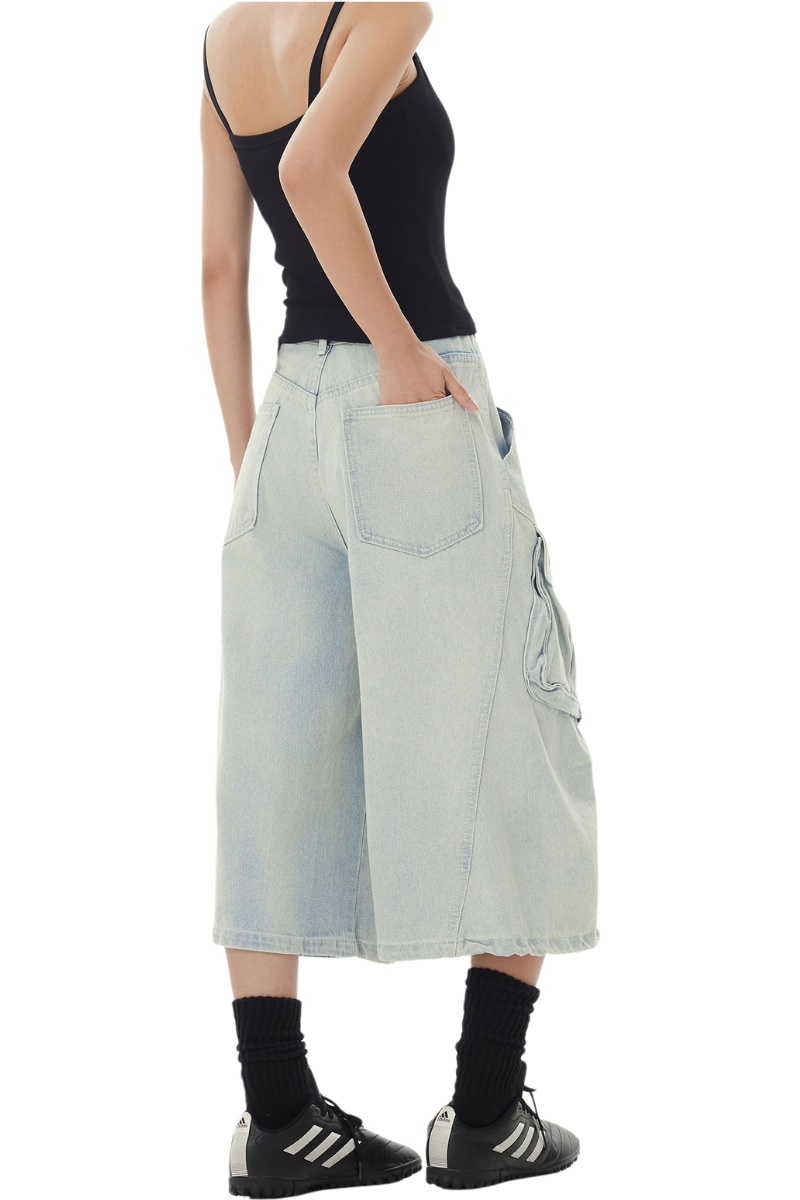 oversized cargo denim shorts
