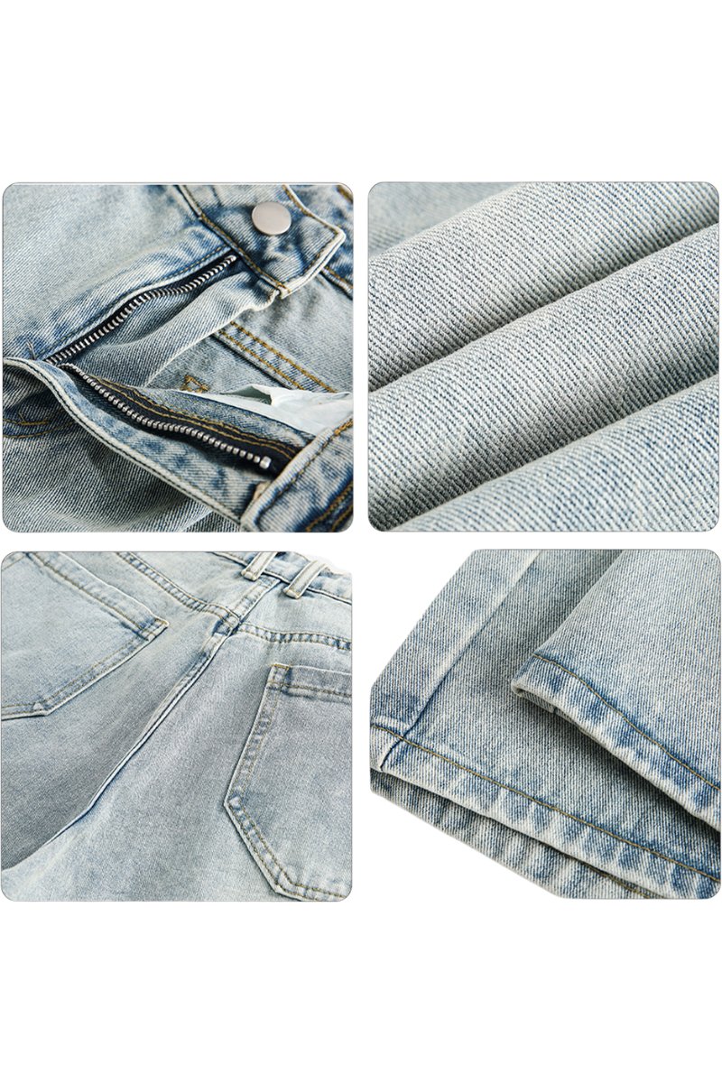 washed loose denim shorts