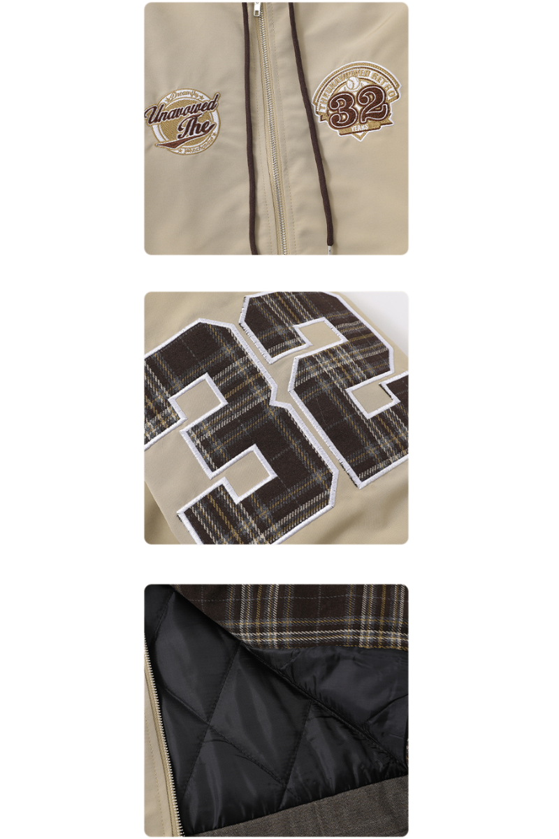 lettered plaid hoodie jacket